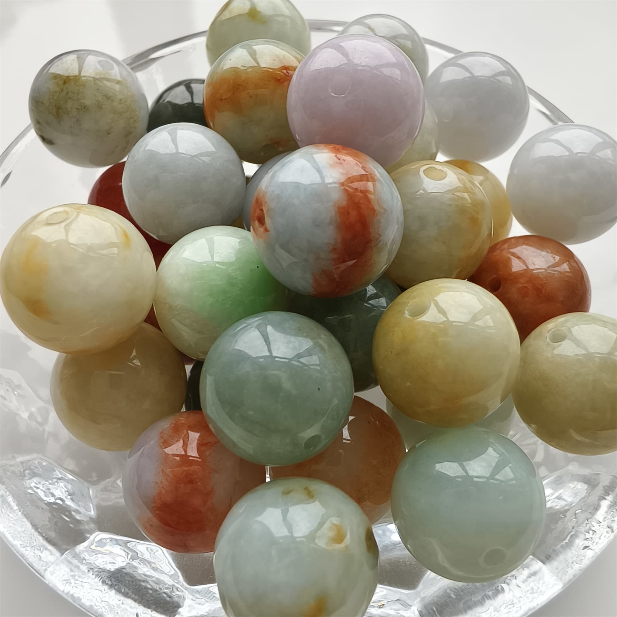 DDP 15pcs 13-13.5mm Natural Certificated Multi Color Burmese Jadeite Round Beads