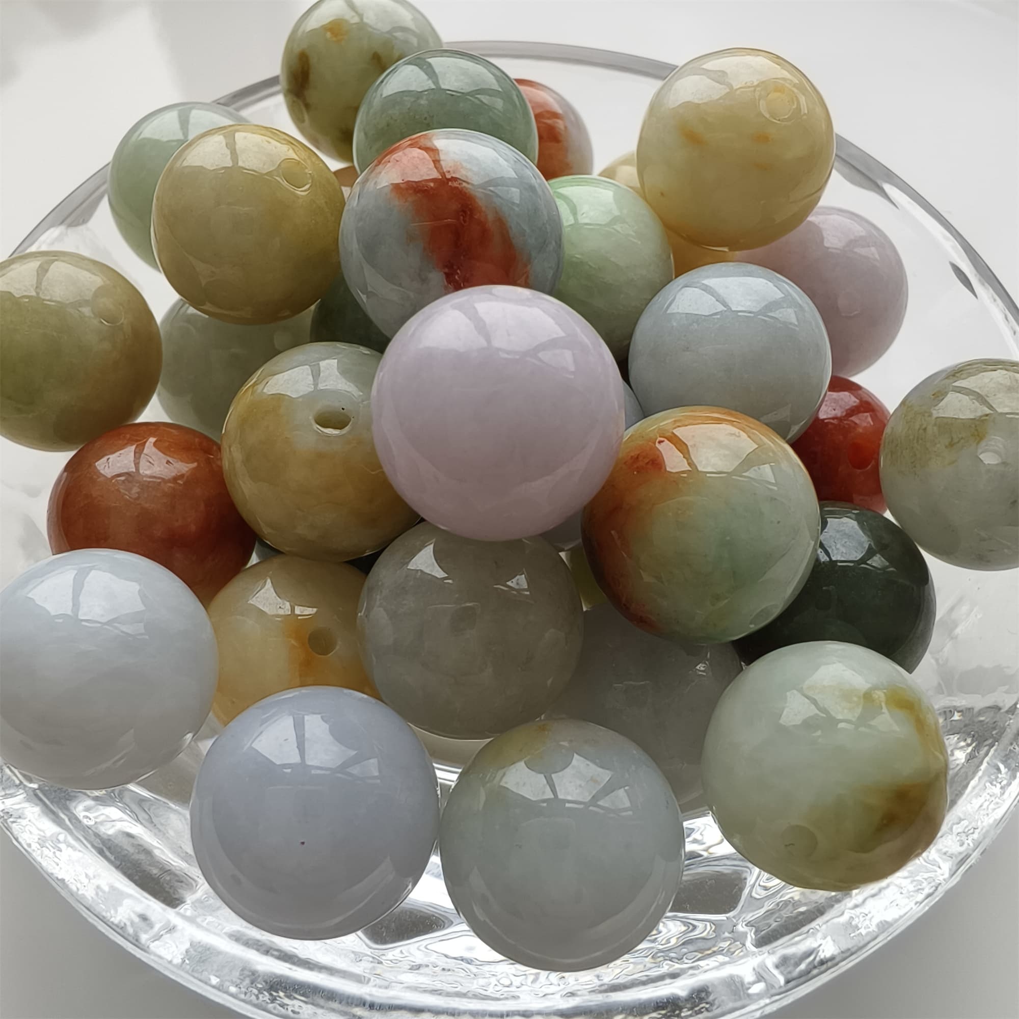DDP 15pcs 13-13.5mm Natural Certificated Multi Color Burmese Jadeite Round Beads