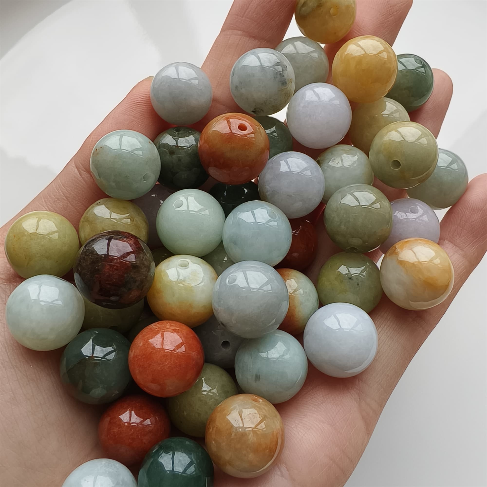 DDP 15pcs 13-13.5mm Natural Certificated Multi Color Burmese Jadeite Round Beads