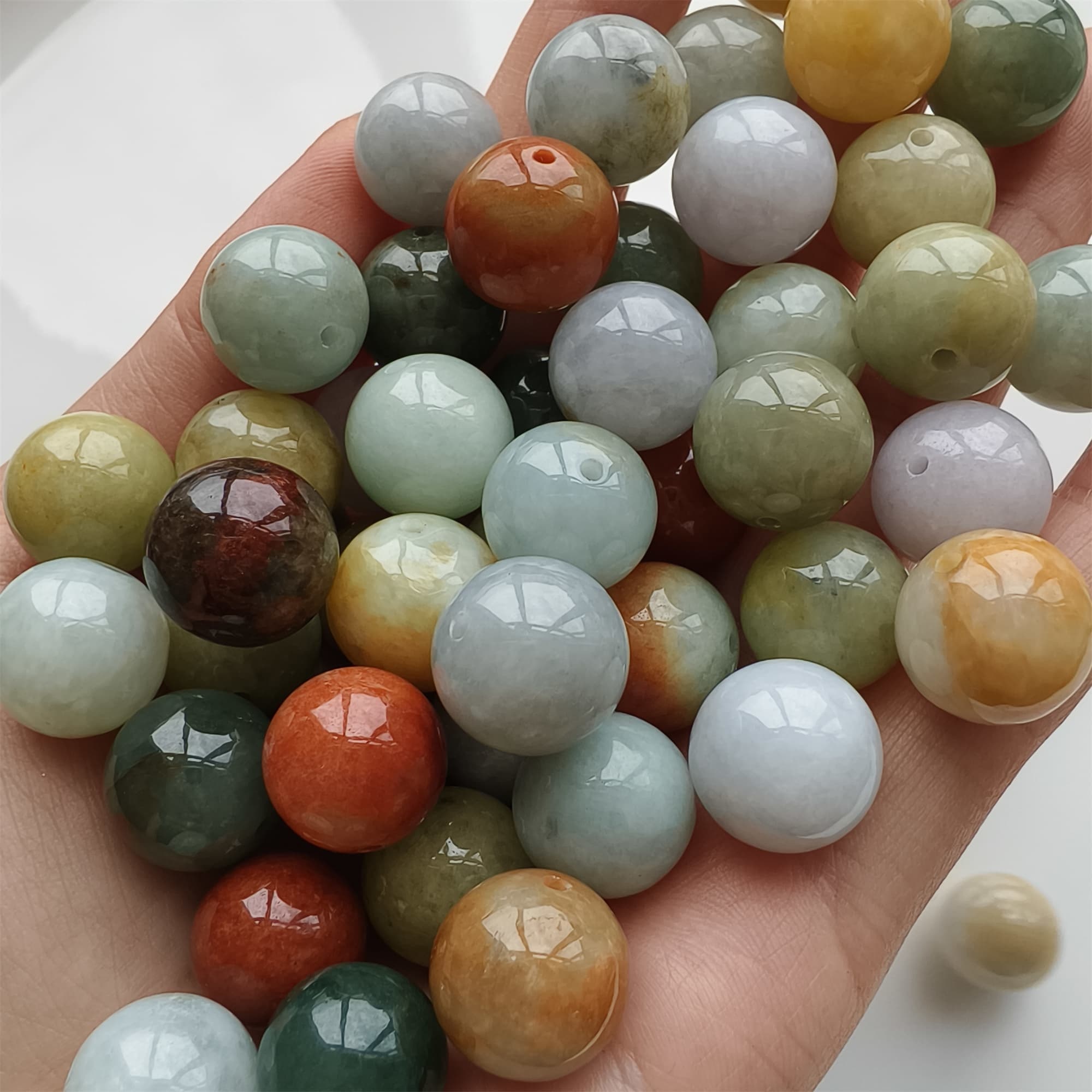 DDP 15pcs 13-13.5mm Natural Certificated Multi Color Burmese Jadeite Round Beads