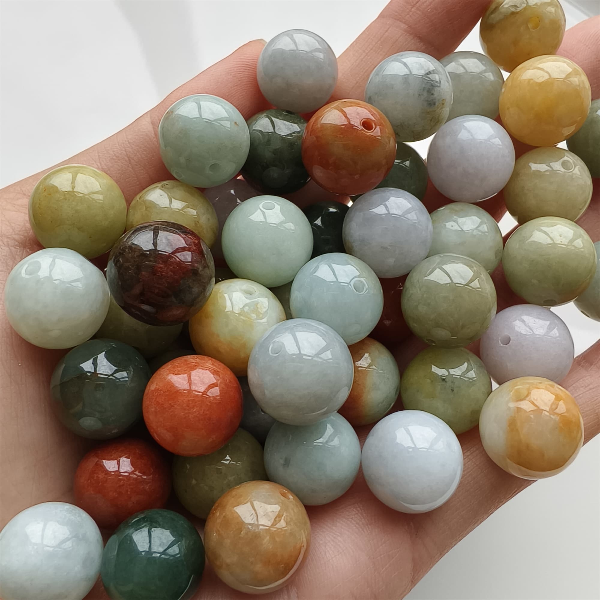 DDP 15pcs 13-13.5mm Natural Certificated Multi Color Burmese Jadeite Round Beads