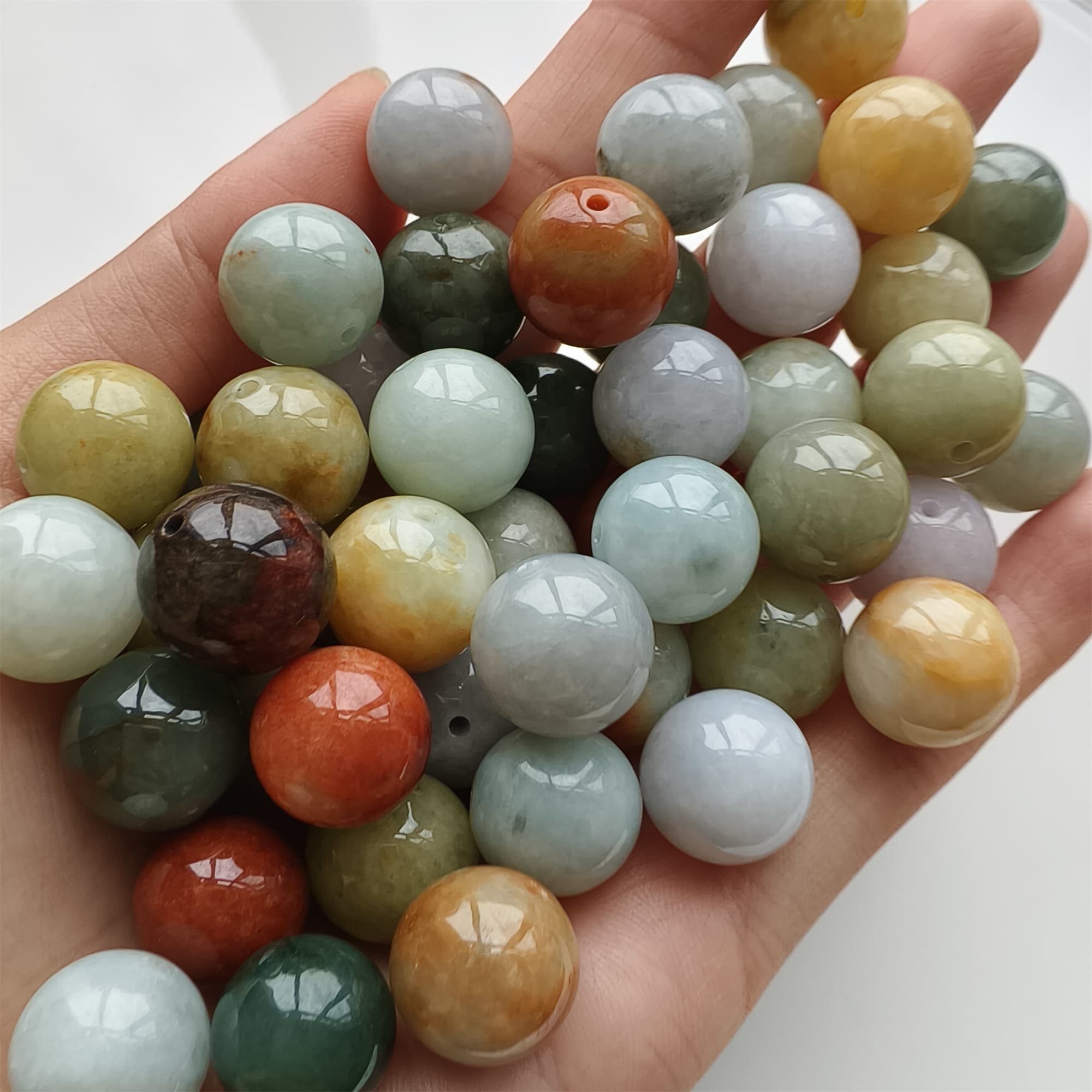 DDP 15pcs 13-13.5mm Natural Certificated Multi Color Burmese Jadeite Round Beads