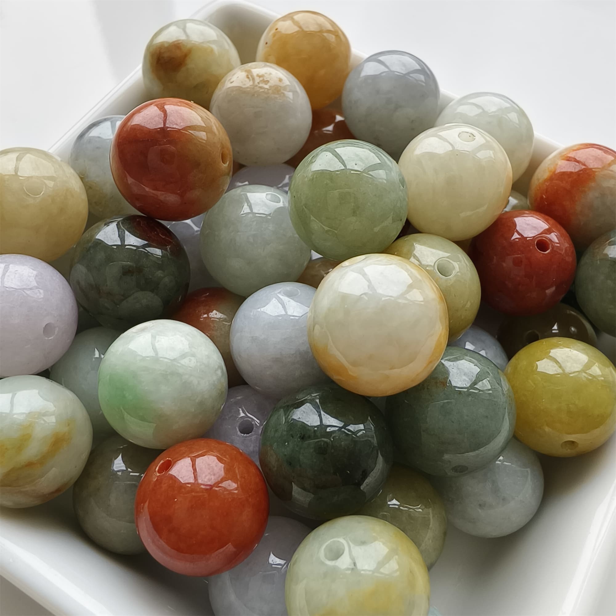 DDP 15pcs 13-13.5mm Natural Certificated Multi Color Burmese Jadeite Round Beads