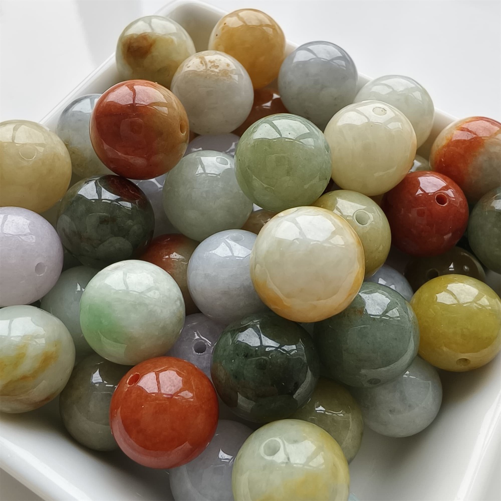 DDP 15pcs 13-13.5mm Natural Certificated Multi Color Burmese Jadeite Round Beads