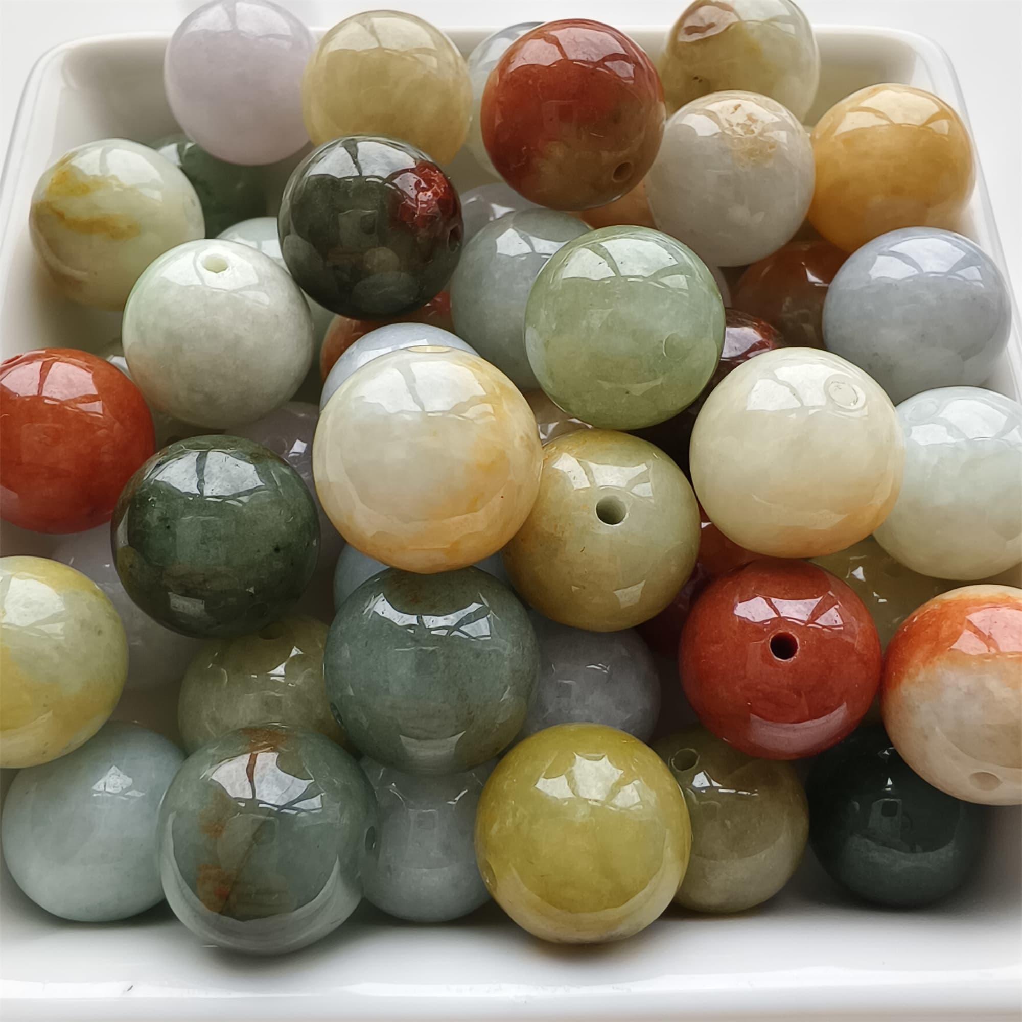 DDP 15pcs 13-13.5mm Natural Certificated Multi Color Burmese Jadeite Round Beads