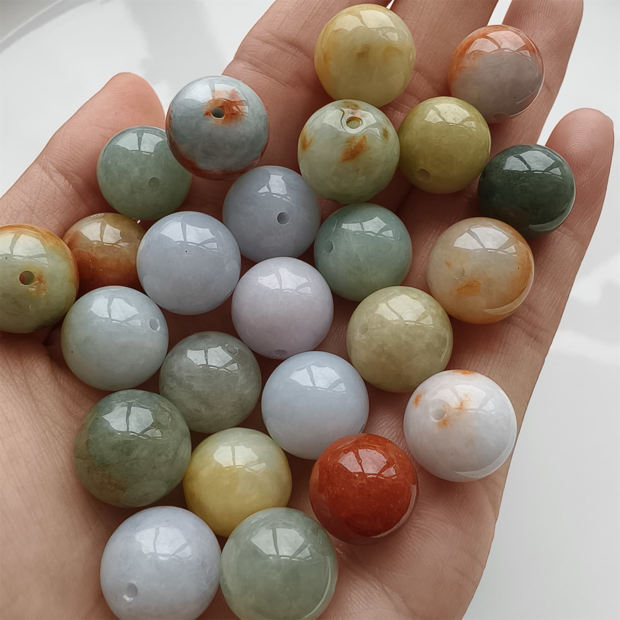 DDP 15pcs 13-13.5mm Natural Certificated Multi Color Burmese Jadeite Round Beads