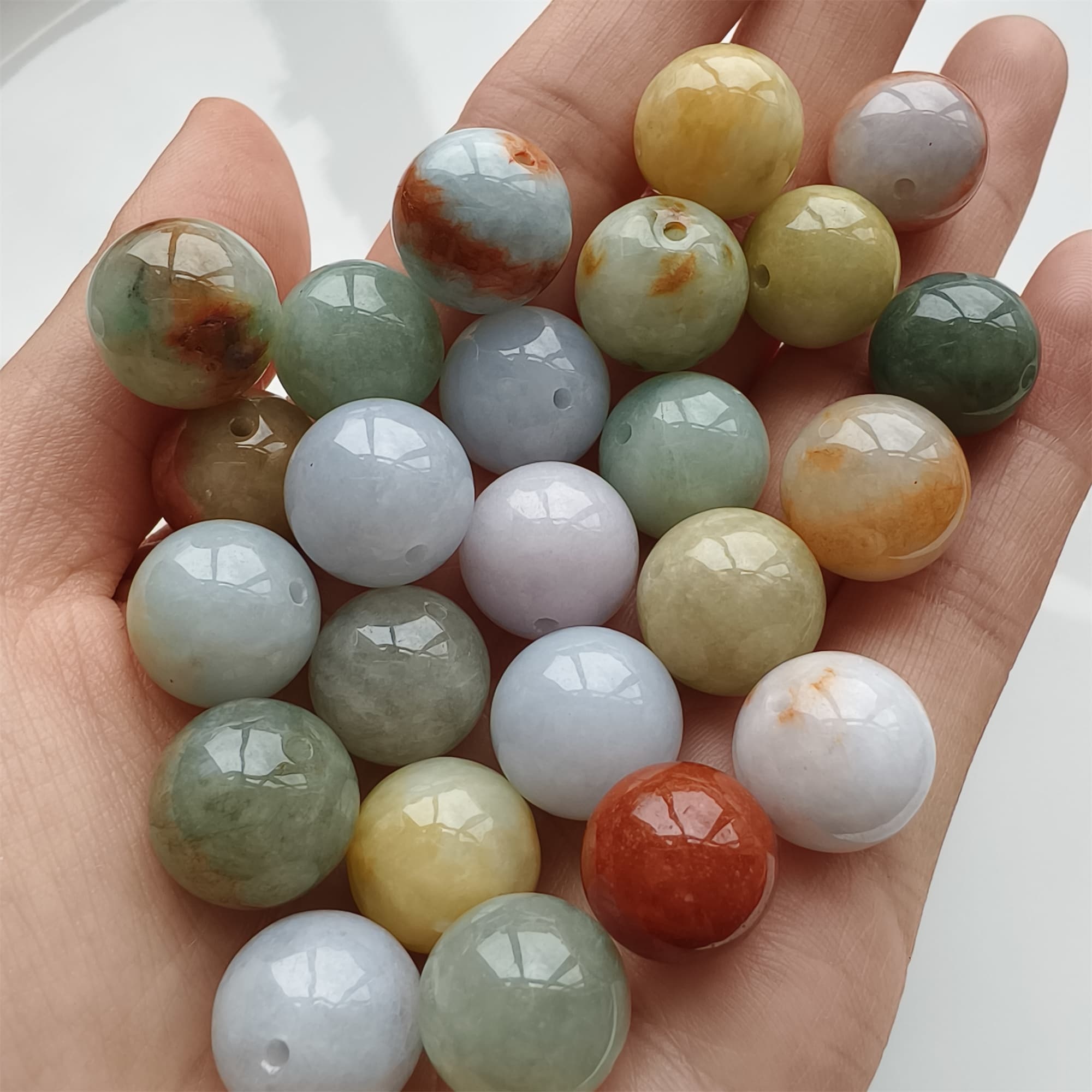 DDP 15pcs 13-13.5mm Natural Certificated Multi Color Burmese Jadeite Round Beads