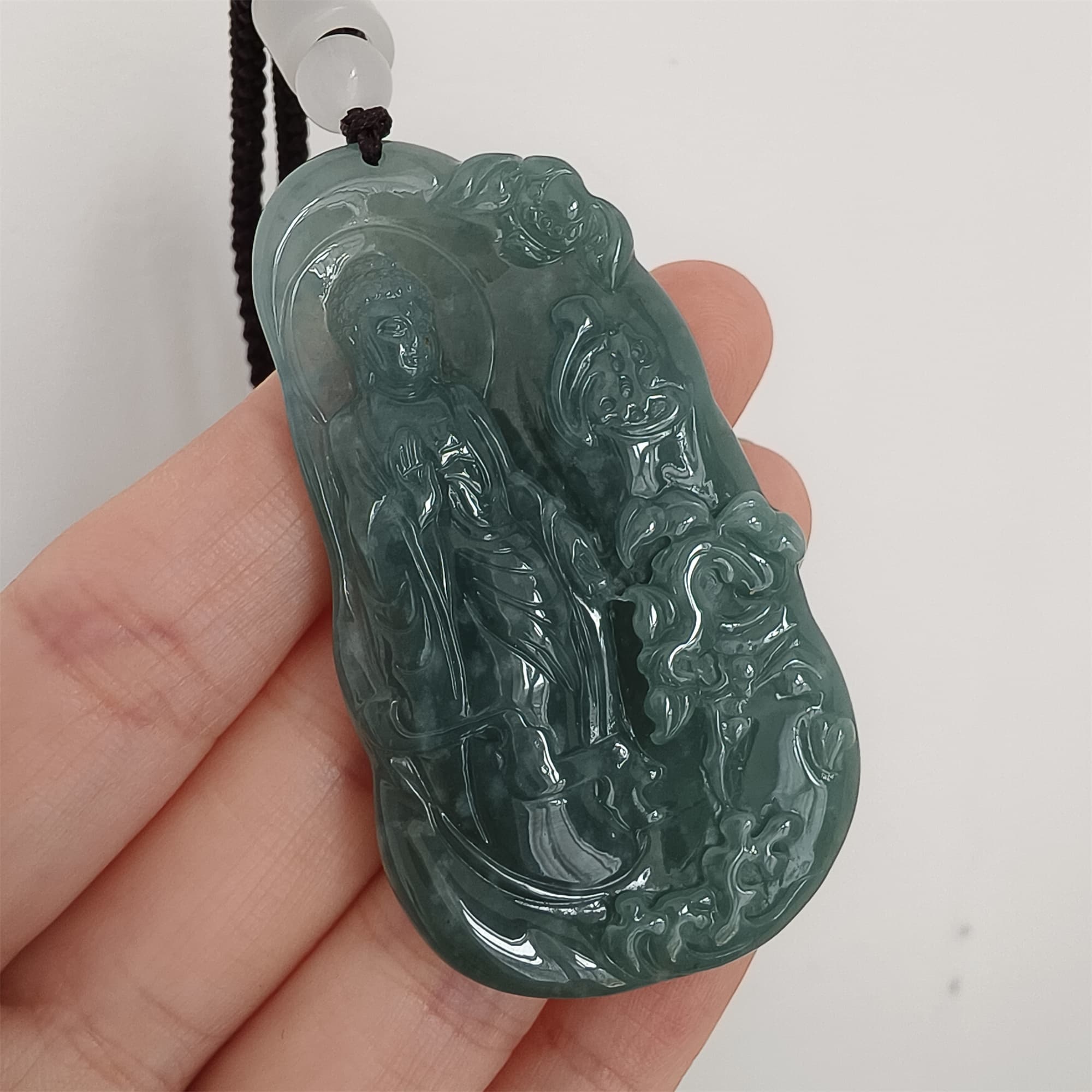 DDP 59mm Natural Certificated Type A Icy Blue Watery Guatemalan Jadeite Irregular Pendant With Buddha Carved