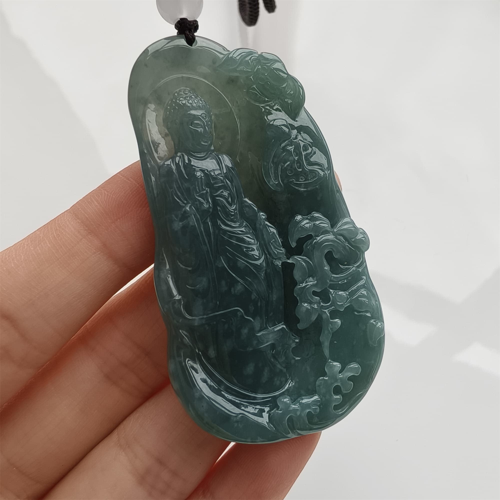 DDP 59mm Natural Certificated Type A Icy Blue Watery Guatemalan Jadeite Irregular Pendant With Buddha Carved