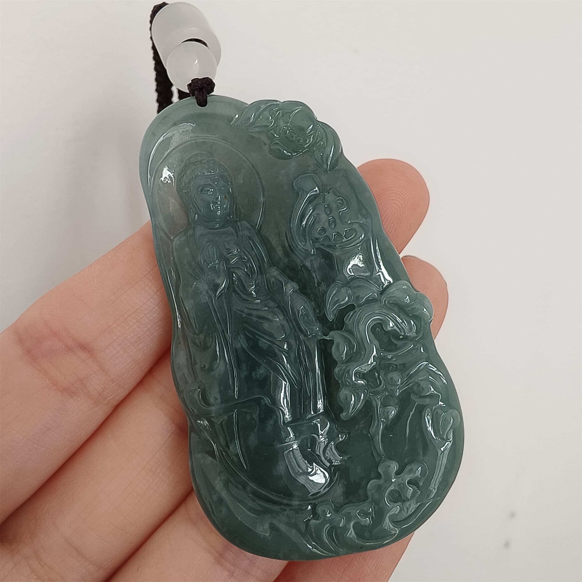 DDP 59mm Natural Certificated Type A Icy Blue Watery Guatemalan Jadeite Irregular Pendant With Buddha Carved