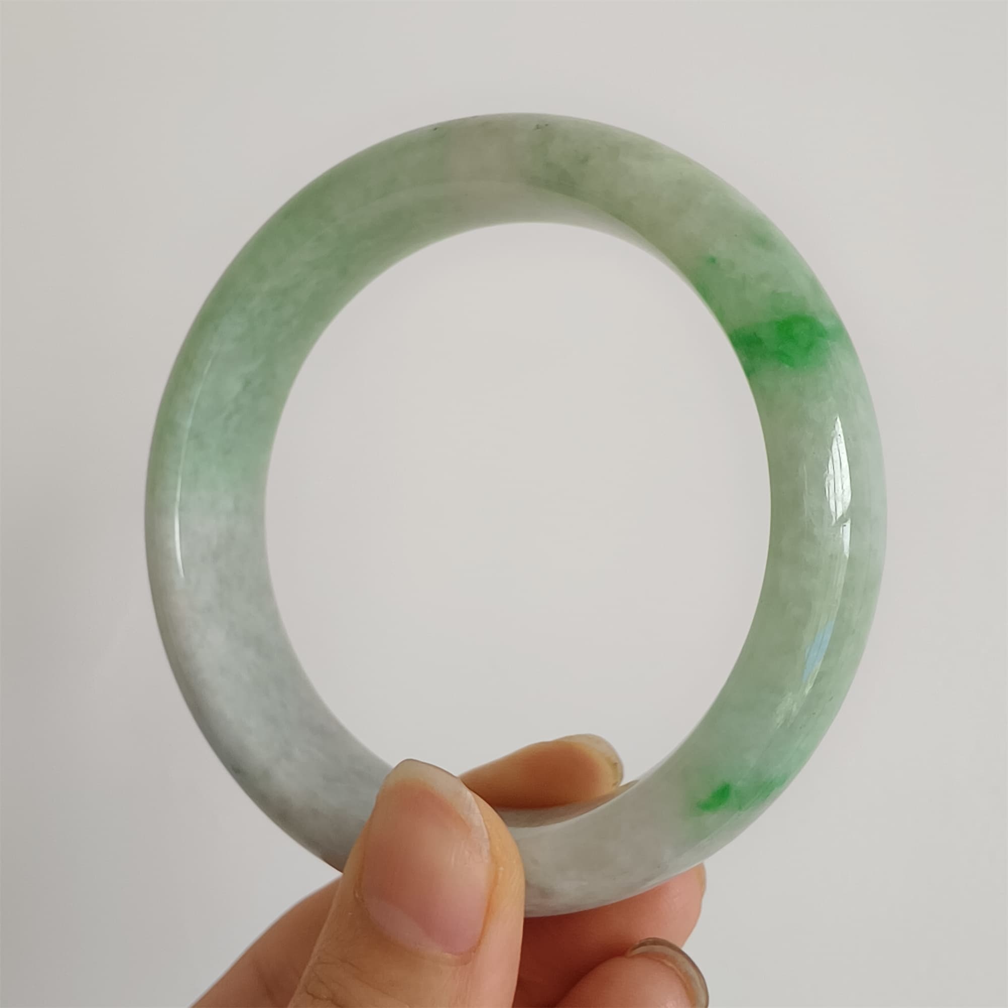 DDP 58.5mm Natural Type A Certificated Icy Green Burmese Jadeite Round Band Bangle