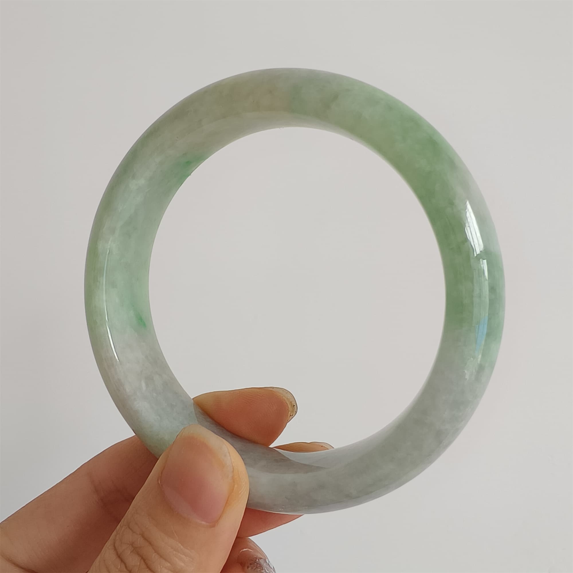 DDP 58.5mm Natural Type A Certificated Icy Green Burmese Jadeite Round Band Bangle