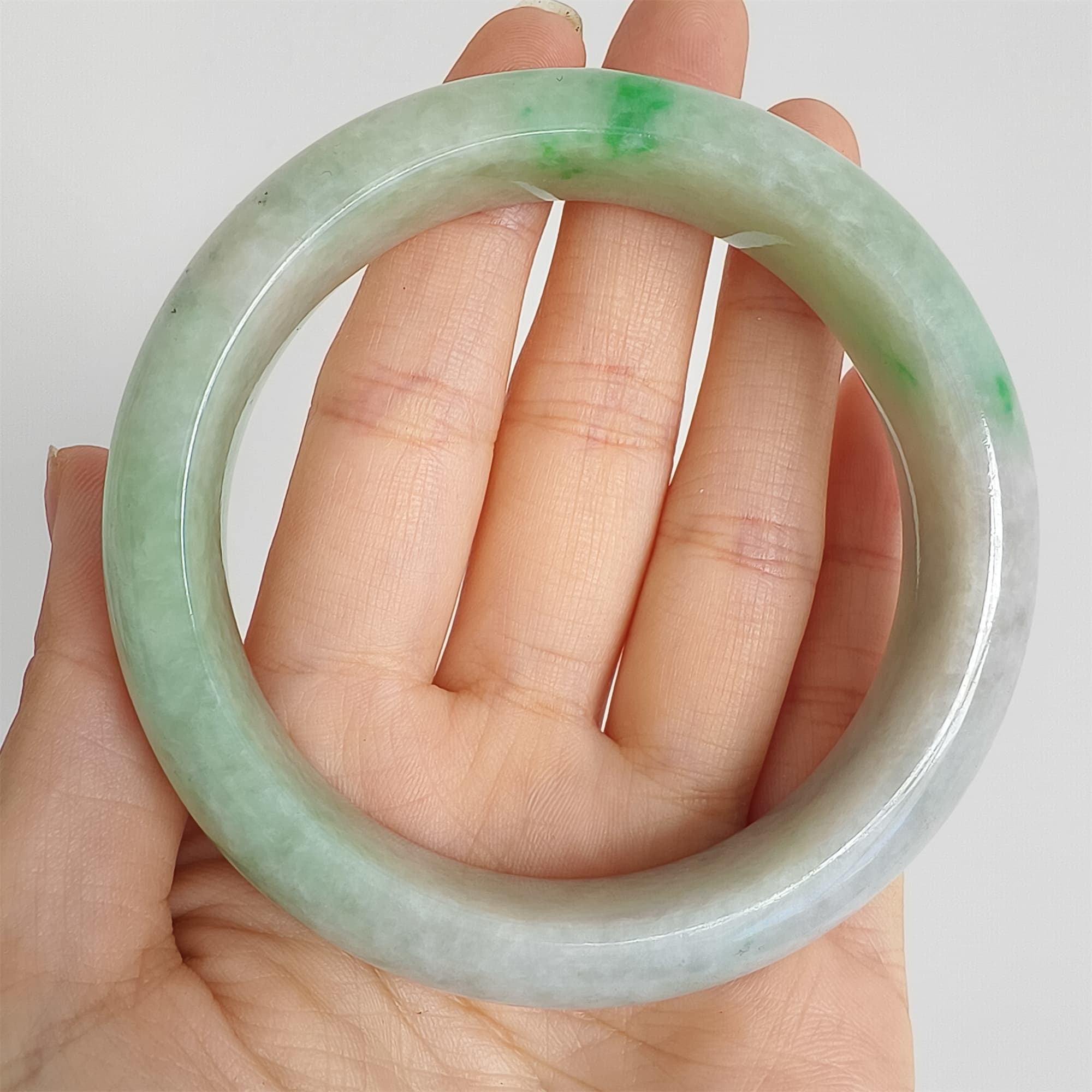 DDP 58.5mm Natural Type A Certificated Icy Green Burmese Jadeite Round Band Bangle