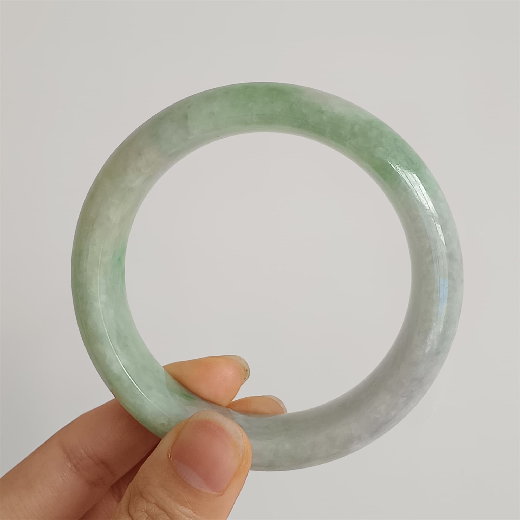 DDP 58.5mm Natural Type A Certificated Icy Green Burmese Jadeite Round Band Bangle