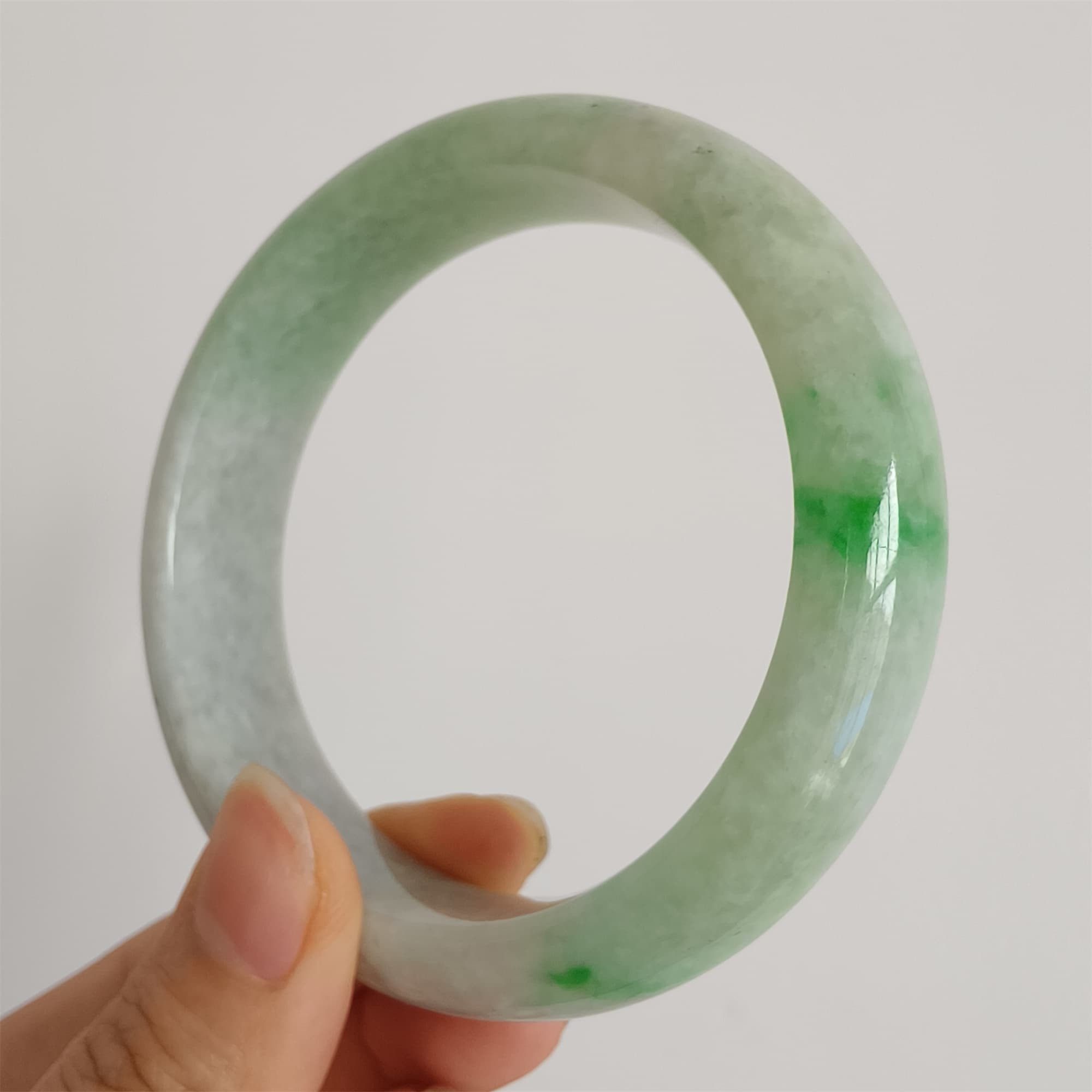 DDP 58.5mm Natural Type A Certificated Icy Green Burmese Jadeite Round Band Bangle