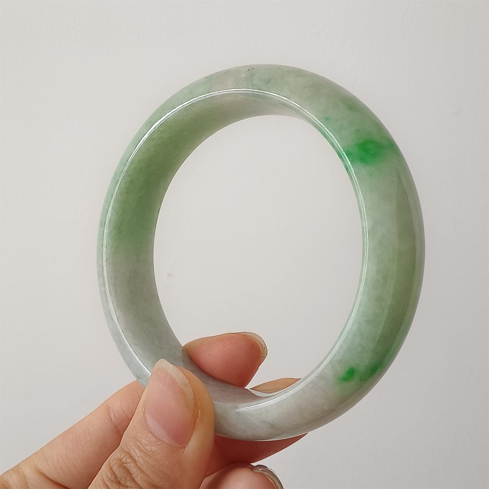 DDP 58.5mm Natural Type A Certificated Icy Green Burmese Jadeite Round Band Bangle