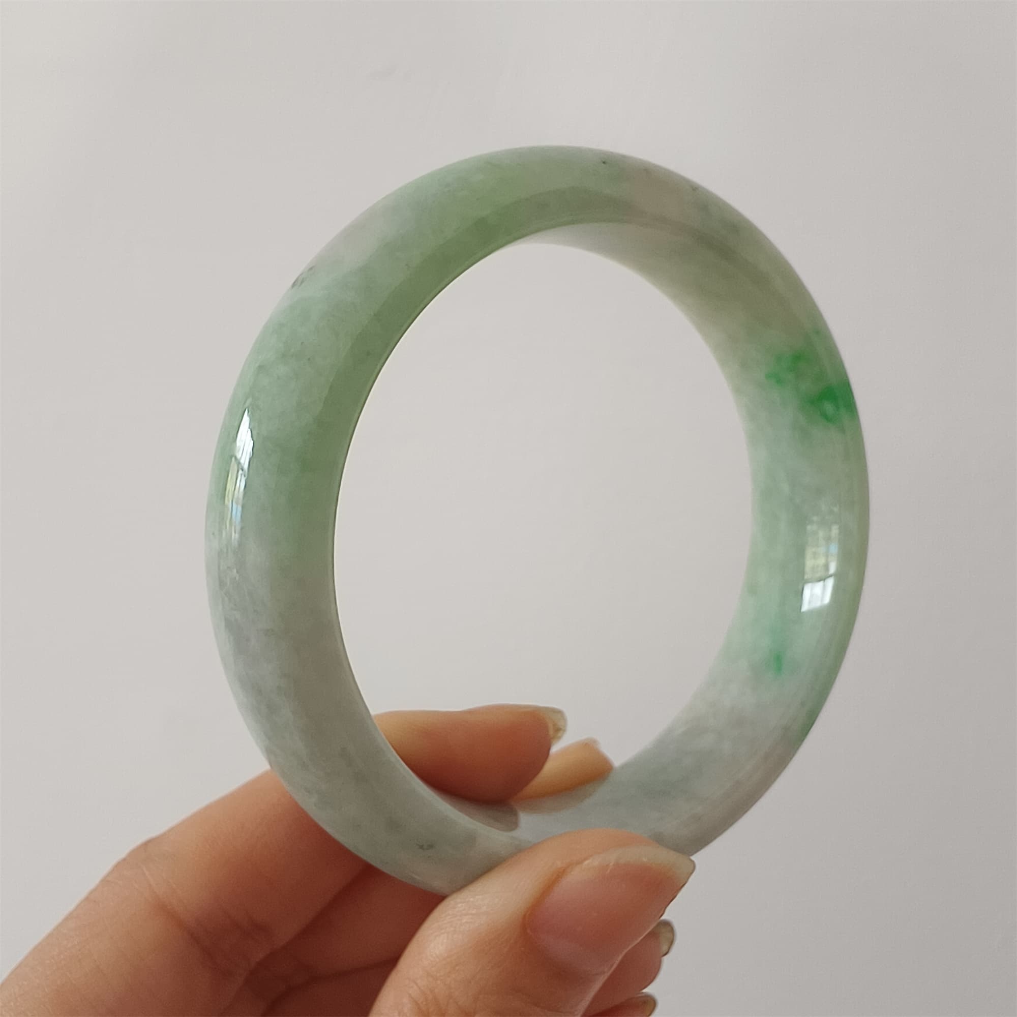 DDP 58.5mm Natural Type A Certificated Icy Green Burmese Jadeite Round Band Bangle
