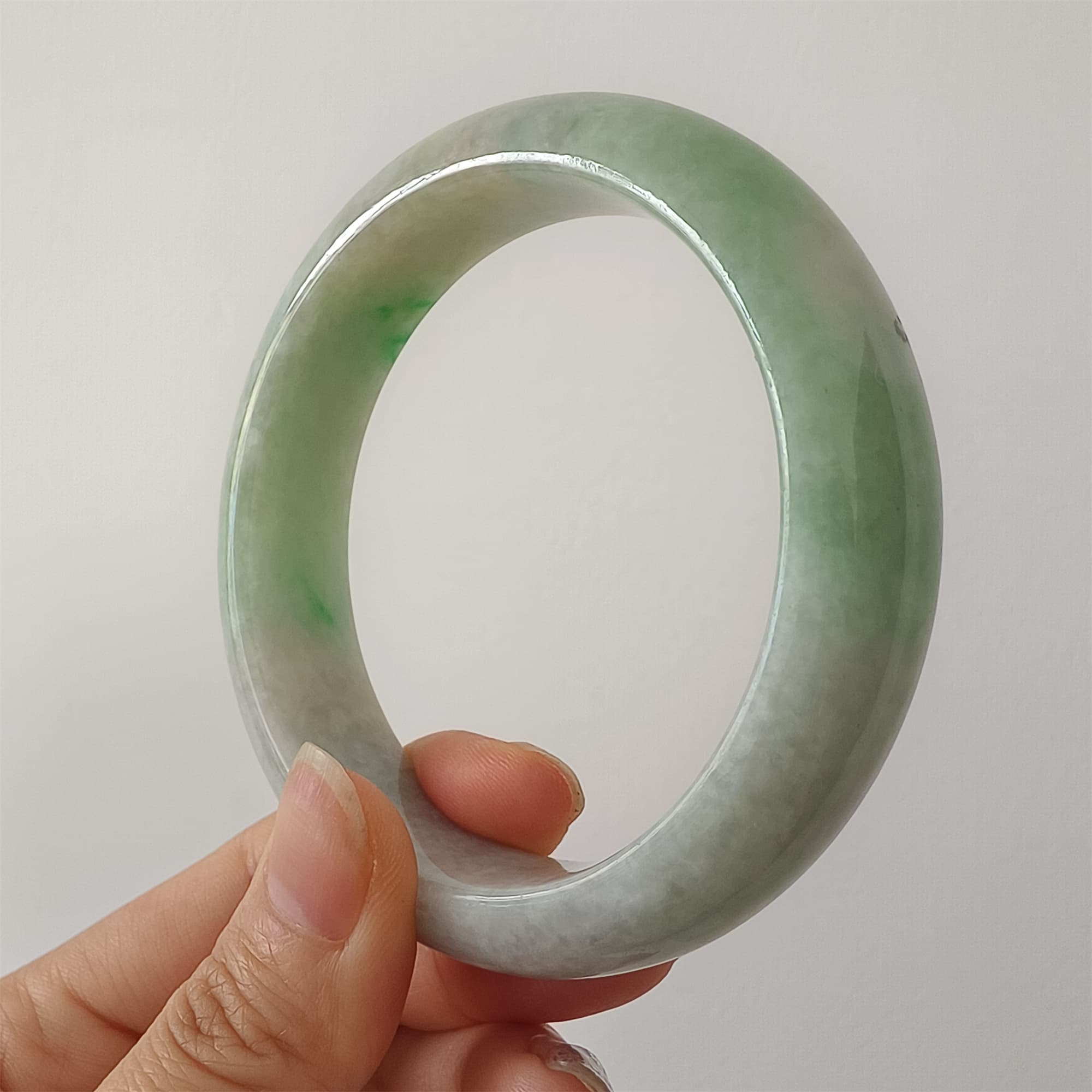 DDP 58.5mm Natural Type A Certificated Icy Green Burmese Jadeite Round Band Bangle