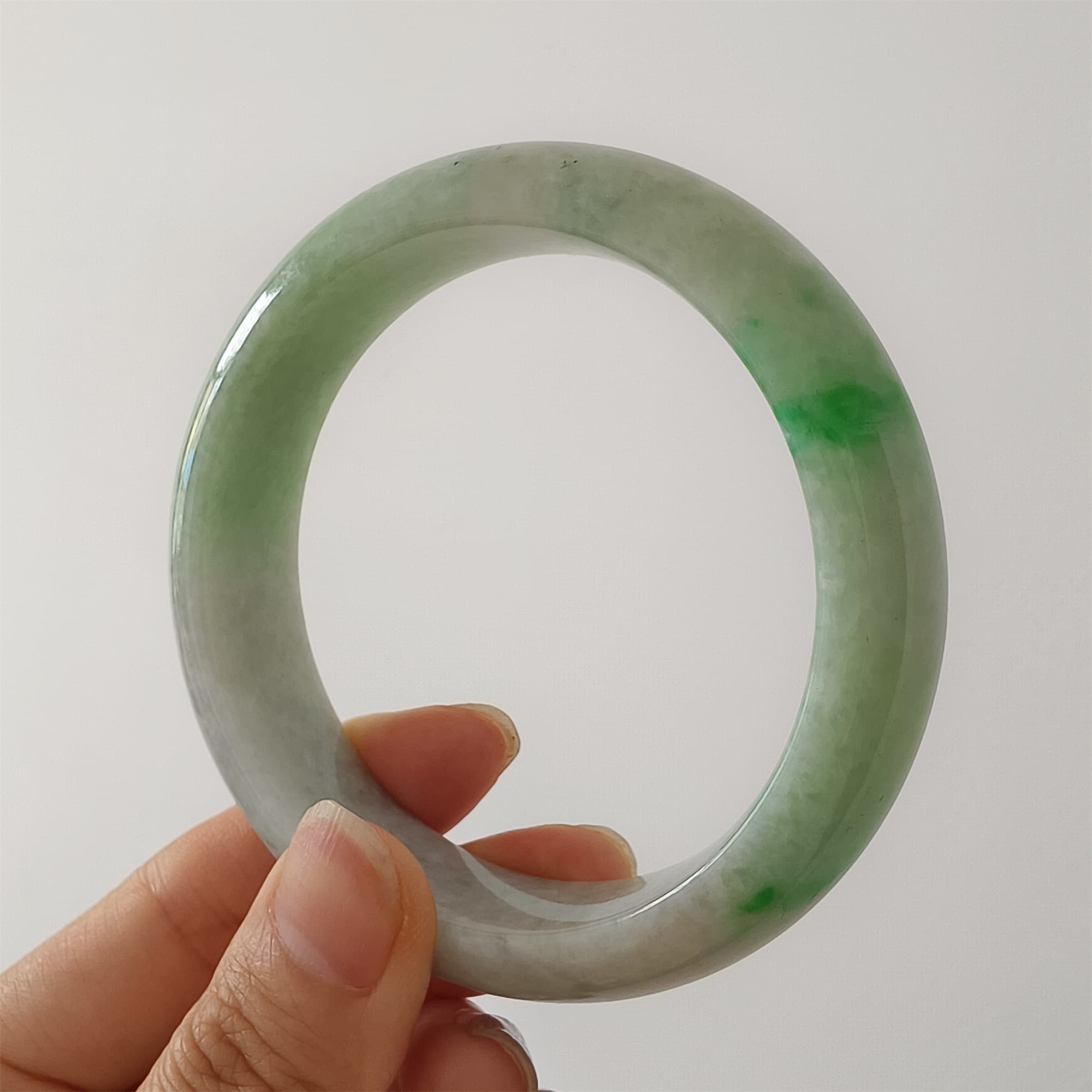 DDP 58.5mm Natural Type A Certificated Icy Green Burmese Jadeite Round Band Bangle