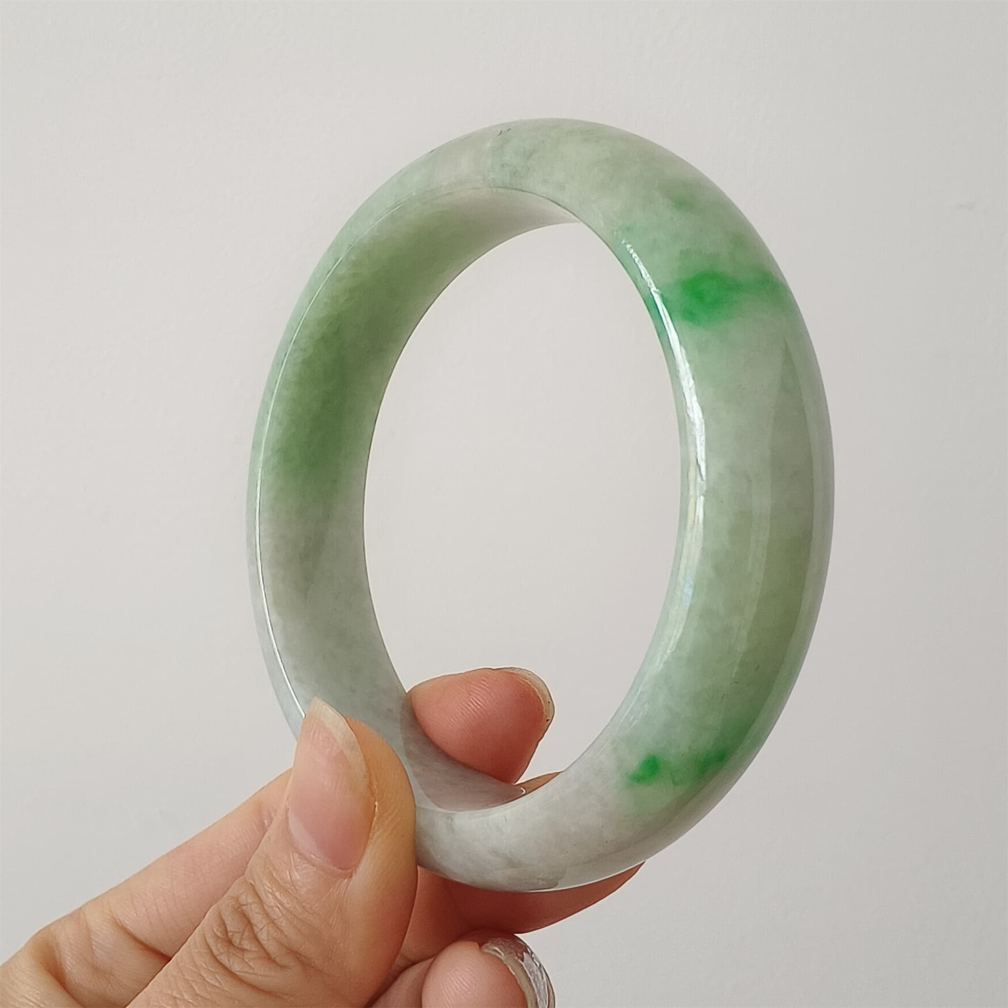 DDP 58.5mm Natural Type A Certificated Icy Green Burmese Jadeite Round Band Bangle