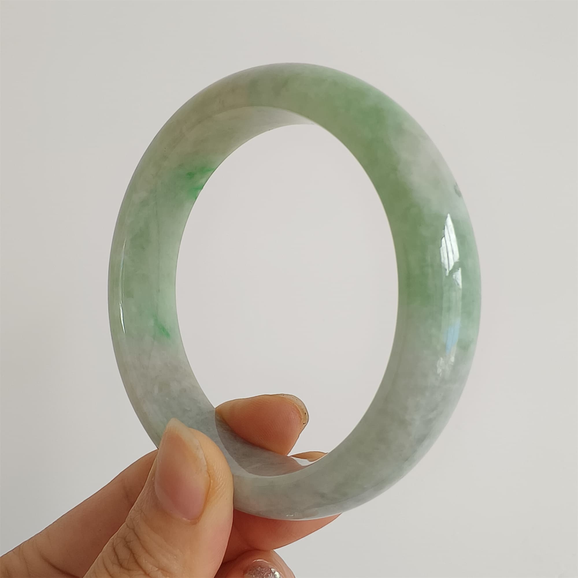 DDP 58.5mm Natural Type A Certificated Icy Green Burmese Jadeite Round Band Bangle
