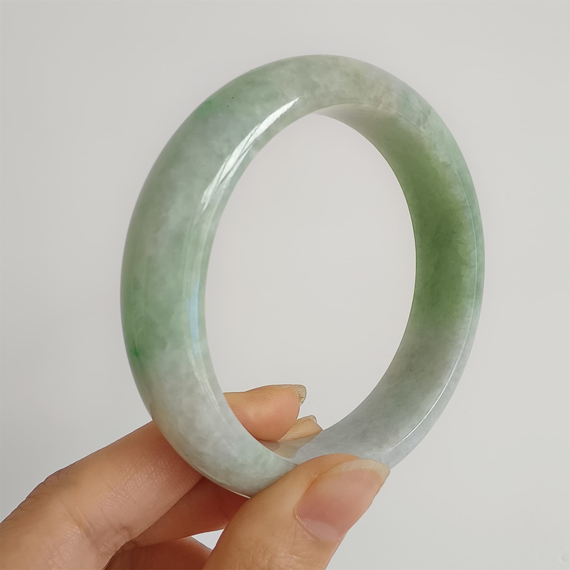 DDP 58.5mm Natural Type A Certificated Icy Green Burmese Jadeite Round Band Bangle