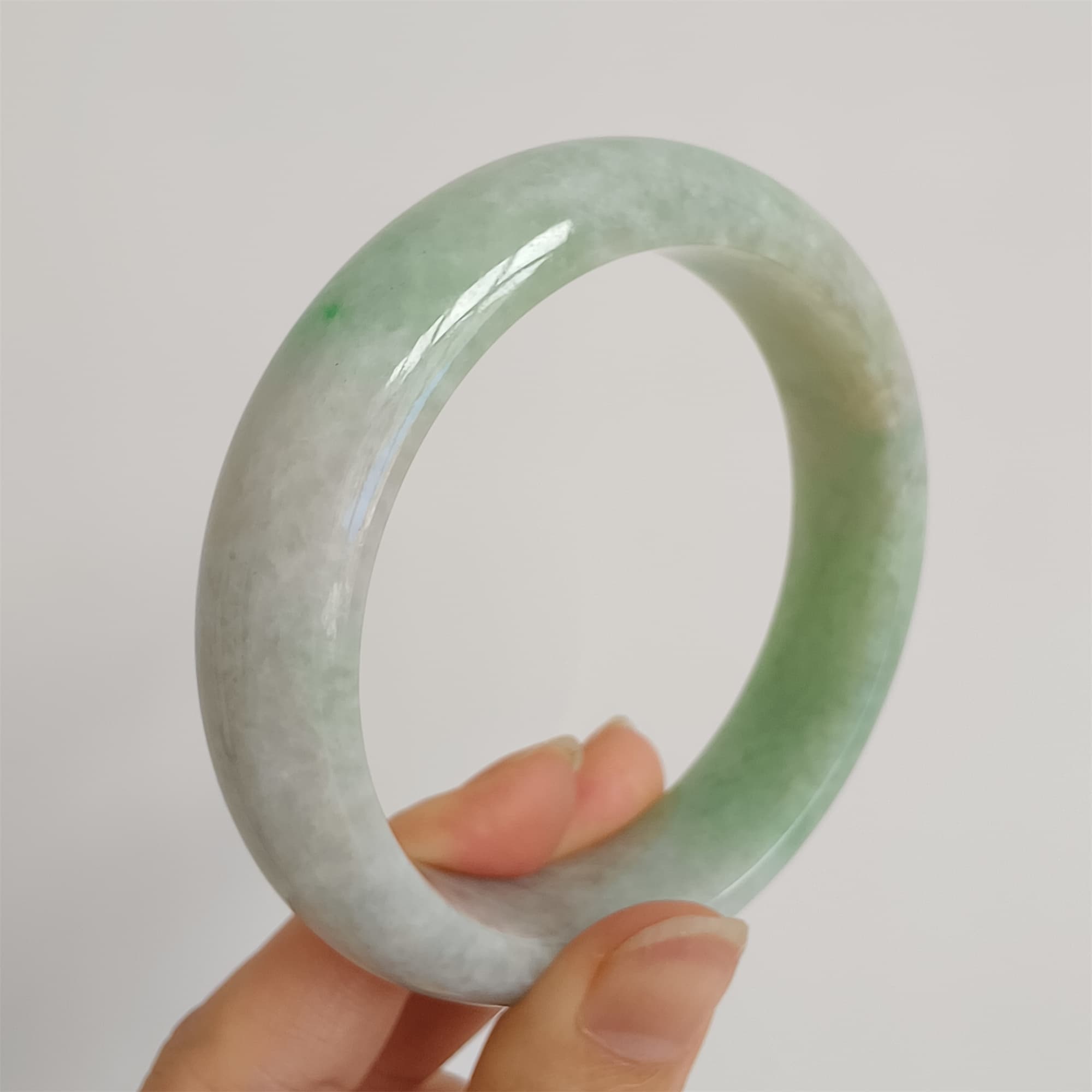 DDP 58.5mm Natural Type A Certificated Icy Green Burmese Jadeite Round Band Bangle