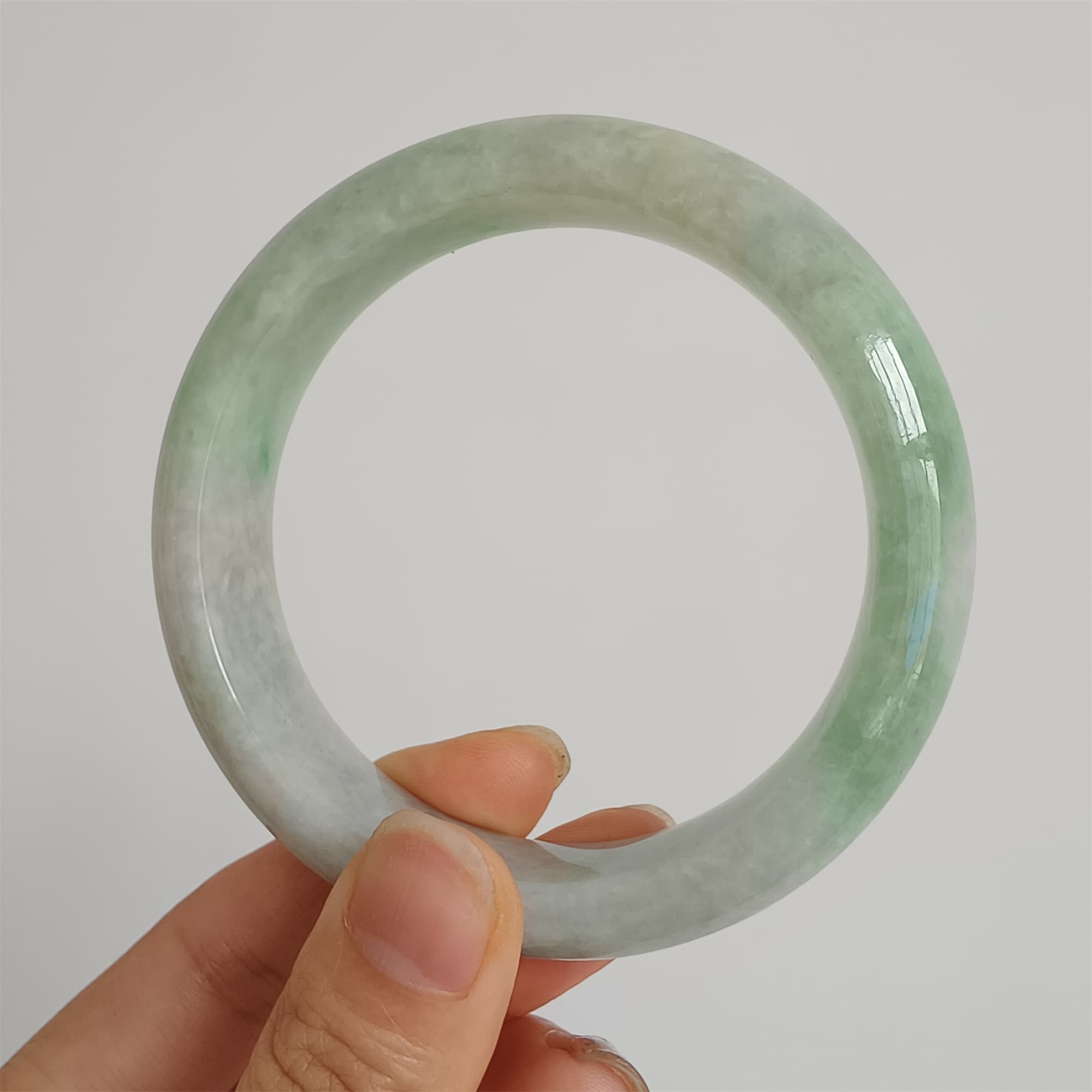 DDP 58.5mm Natural Type A Certificated Icy Green Burmese Jadeite Round Band Bangle