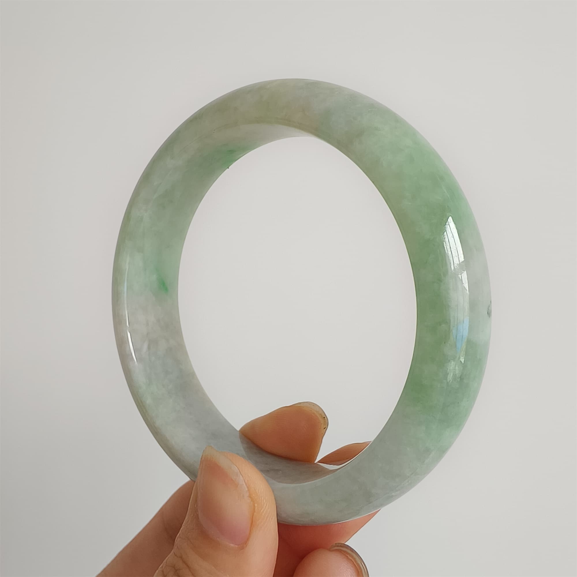 DDP 58.5mm Natural Type A Certificated Icy Green Burmese Jadeite Round Band Bangle
