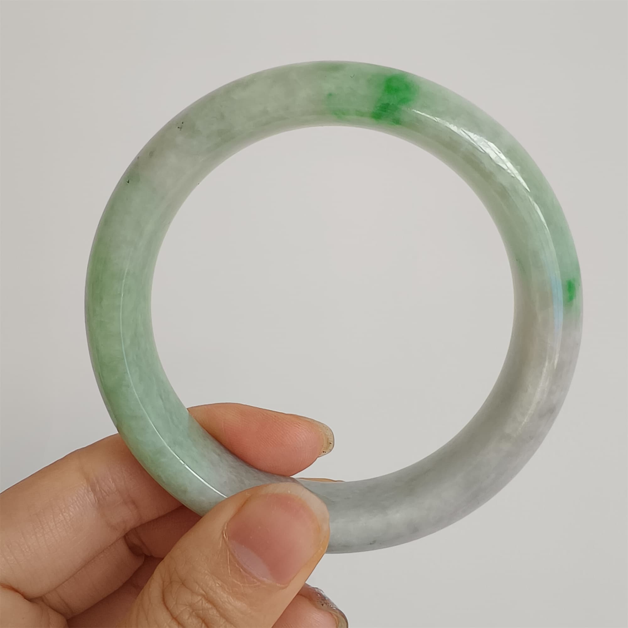 DDP 58.5mm Natural Type A Certificated Icy Green Burmese Jadeite Round Band Bangle