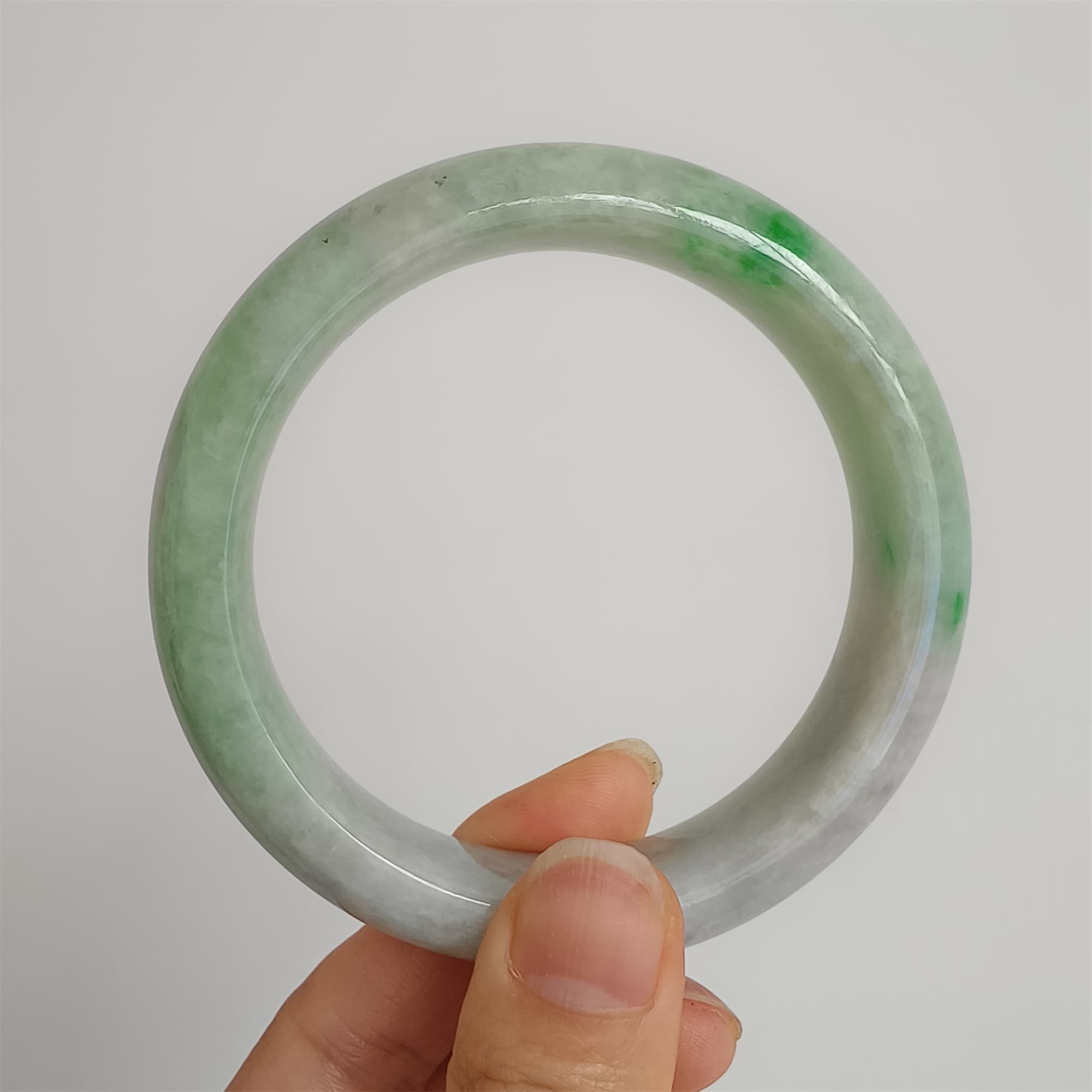 DDP 58.5mm Natural Type A Certificated Icy Green Burmese Jadeite Round Band Bangle