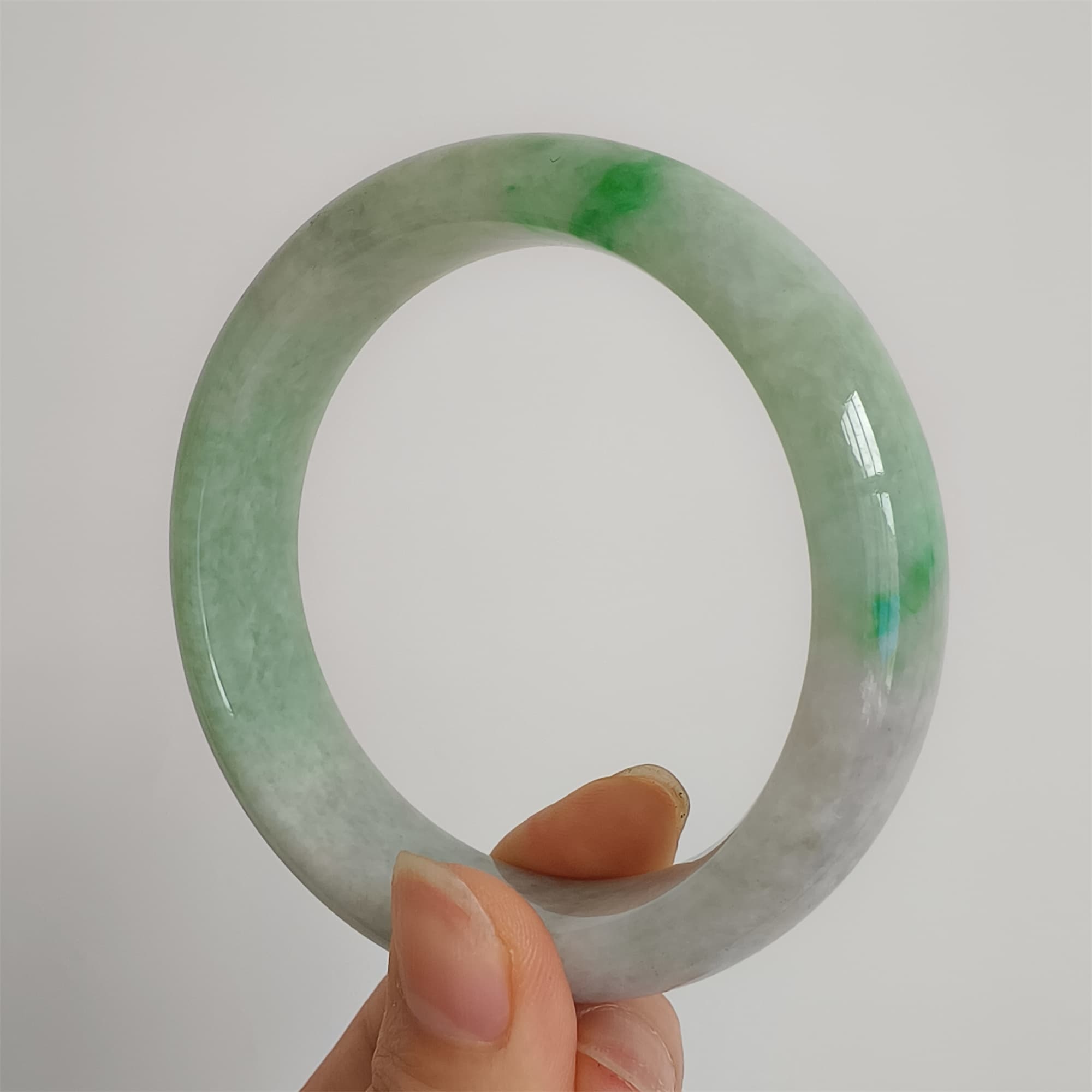 DDP 58.5mm Natural Type A Certificated Icy Green Burmese Jadeite Round Band Bangle