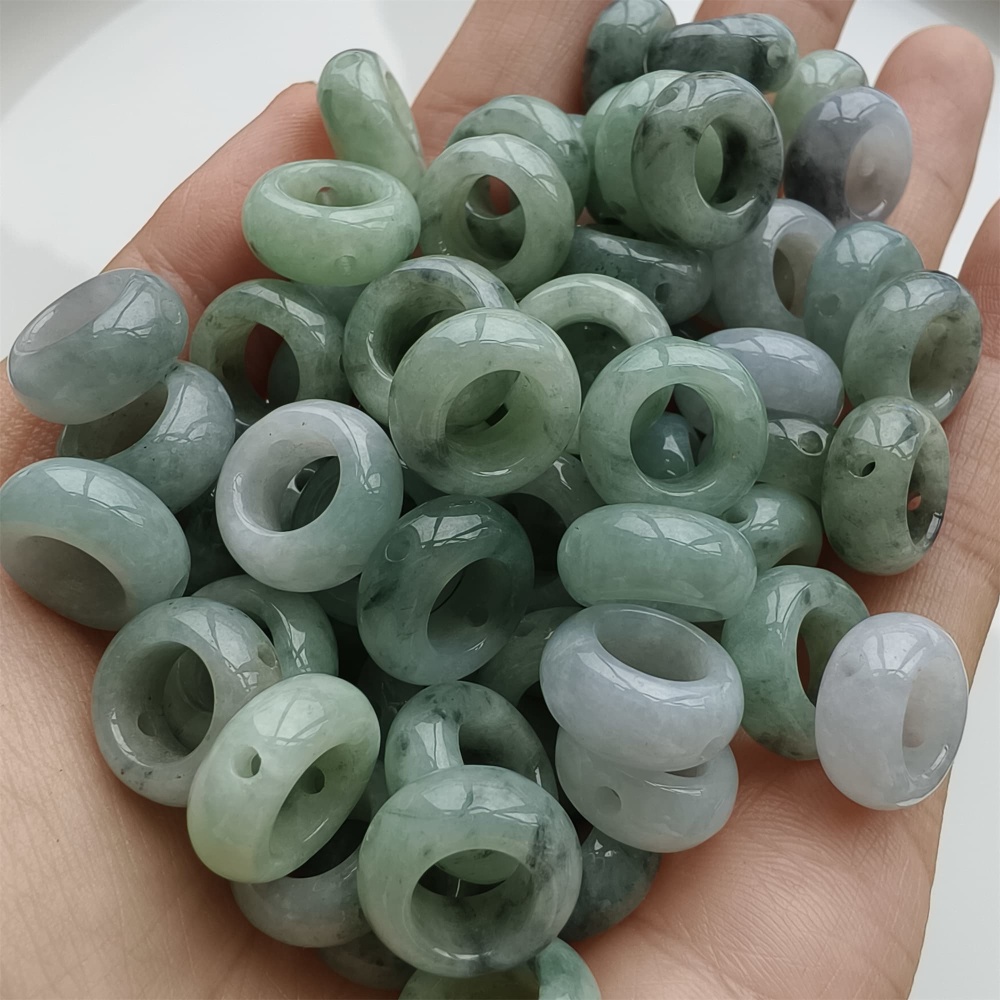 DDP 5pcs 13mm Natural Type A Untreated Black Chicken Species Green White Burmese Jadeite Donut And Ring Beads