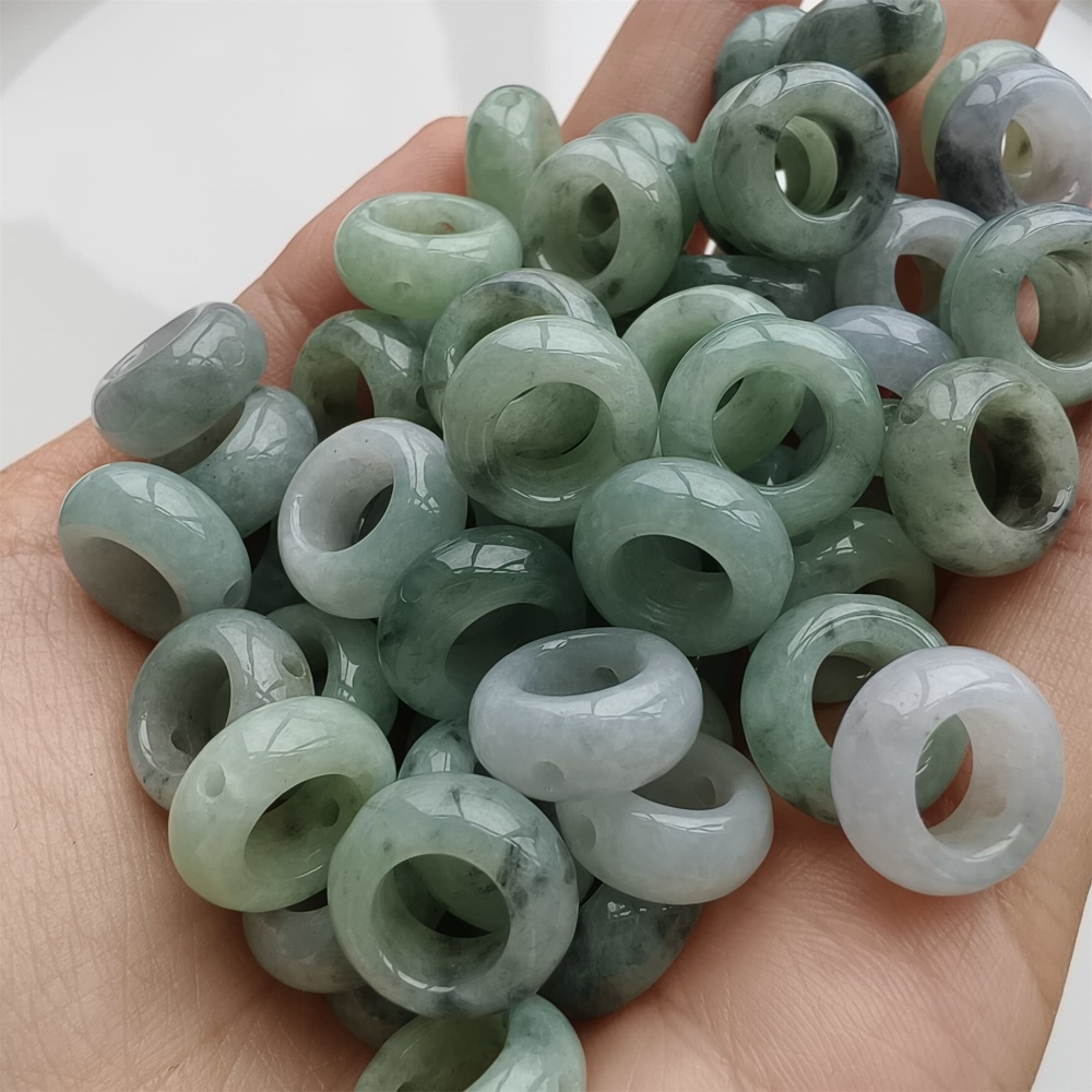 DDP 5pcs 13mm Natural Type A Untreated Black Chicken Species Green White Burmese Jadeite Donut And Ring Beads