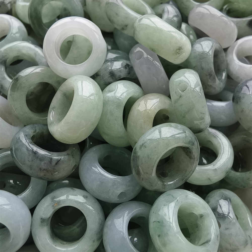 DDP 5pcs 13mm Natural Type A Untreated Black Chicken Species Green White Burmese Jadeite Donut And Ring Beads