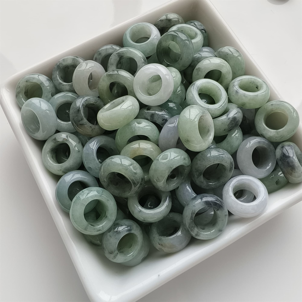 DDP 5pcs 13mm Natural Type A Untreated Black Chicken Species Green White Burmese Jadeite Donut And Ring Beads