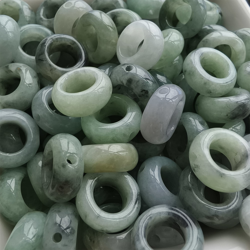 DDP 5pcs 13mm Natural Type A Untreated Black Chicken Species Green White Burmese Jadeite Donut And Ring Beads