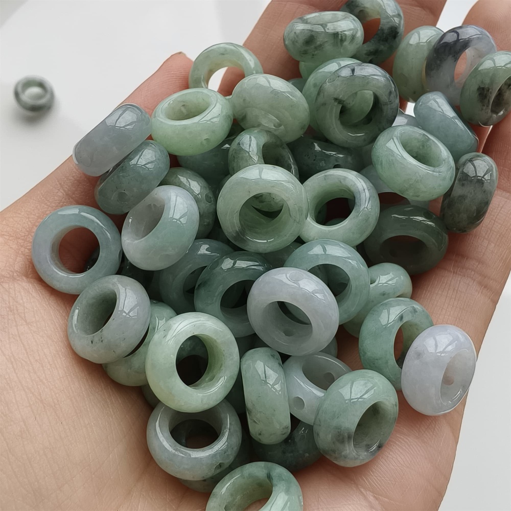 DDP 5pcs 13mm Natural Type A Untreated Black Chicken Species Green White Burmese Jadeite Donut And Ring Beads