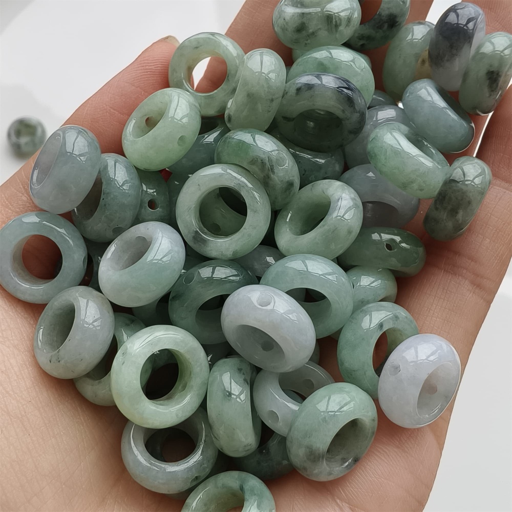 DDP 5pcs 13mm Natural Type A Untreated Black Chicken Species Green White Burmese Jadeite Donut And Ring Beads