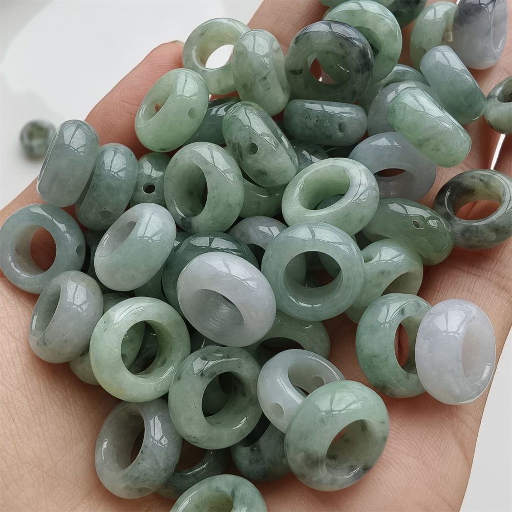 DDP 5pcs 13mm Natural Type A Untreated Black Chicken Species Green White Burmese Jadeite Donut And Ring Beads