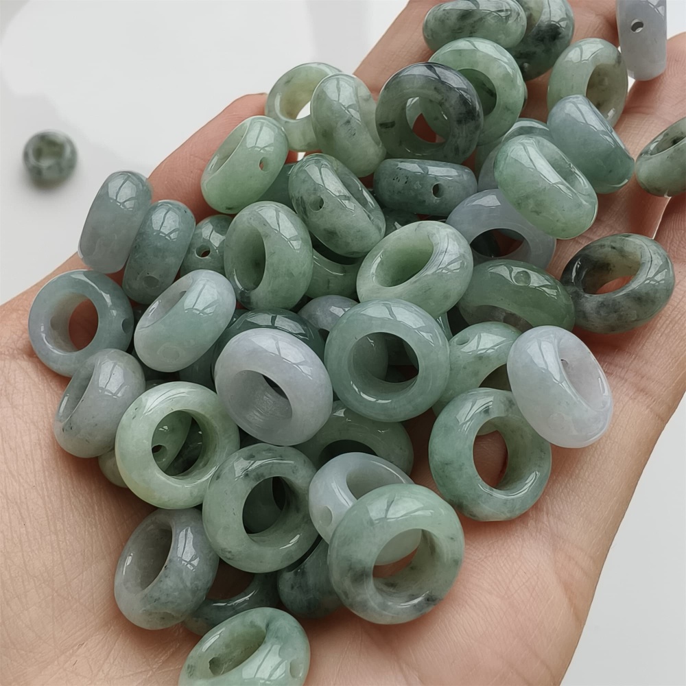 DDP 5pcs 13mm Natural Type A Untreated Black Chicken Species Green White Burmese Jadeite Donut And Ring Beads