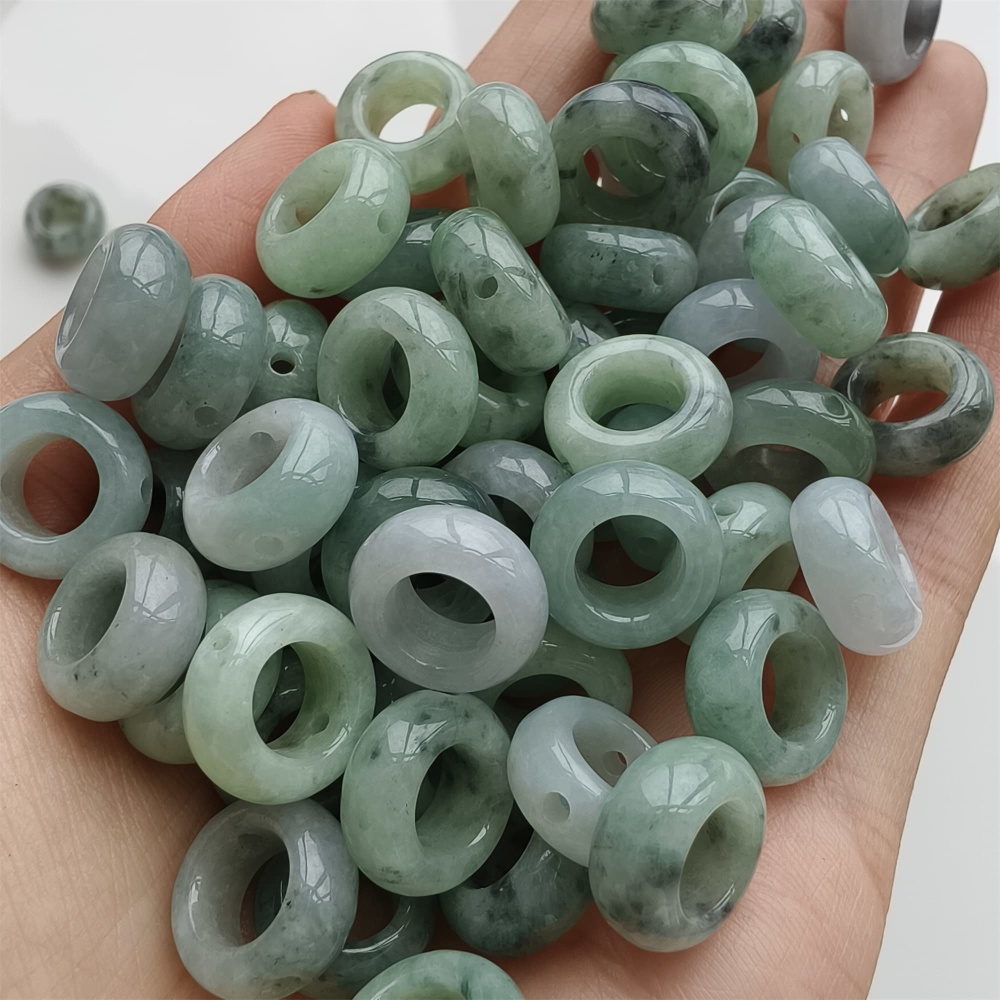 DDP 5pcs 13mm Natural Type A Untreated Black Chicken Species Green White Burmese Jadeite Donut And Ring Beads