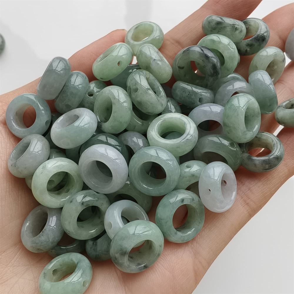 DDP 5pcs 13mm Natural Type A Untreated Black Chicken Species Green White Burmese Jadeite Donut And Ring Beads