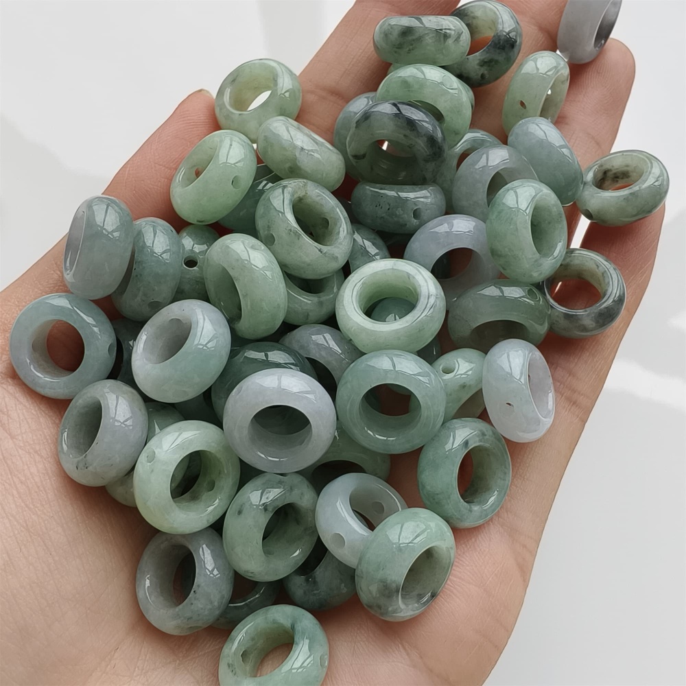 DDP 5pcs 13mm Natural Type A Untreated Black Chicken Species Green White Burmese Jadeite Donut And Ring Beads
