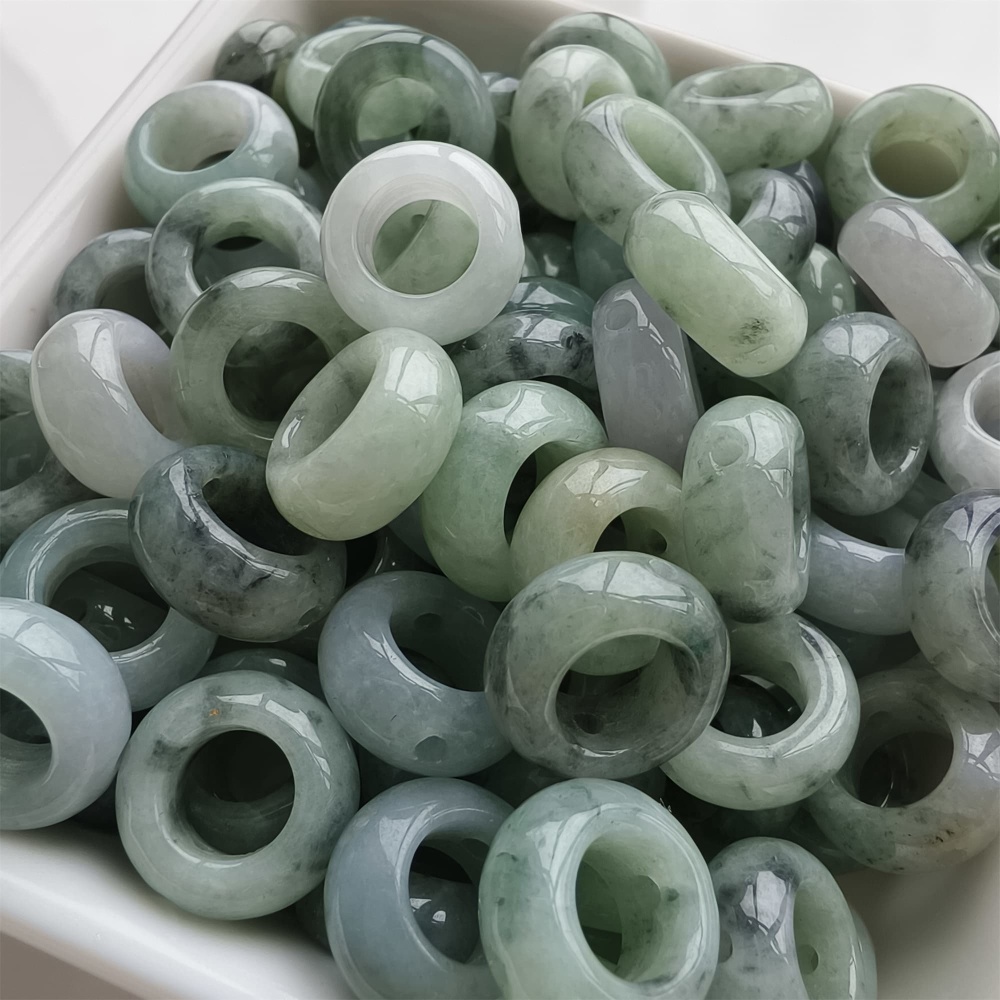 DDP 5pcs 13mm Natural Type A Untreated Black Chicken Species Green White Burmese Jadeite Donut And Ring Beads