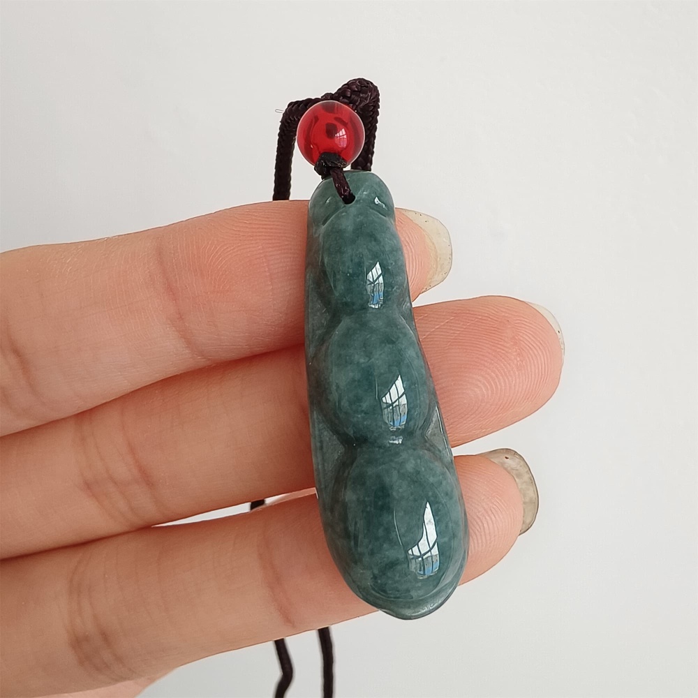 DDP 37.5mm Natural Type A Icy Blue Guatemalan Jadeite Green Bean Pendant