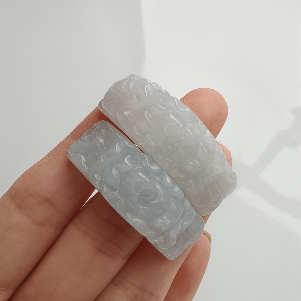 DDP 38mm Natural Type A Untreated White Green Burmese Jadeite Curved Bar With Rose Carved For Making Bracelet