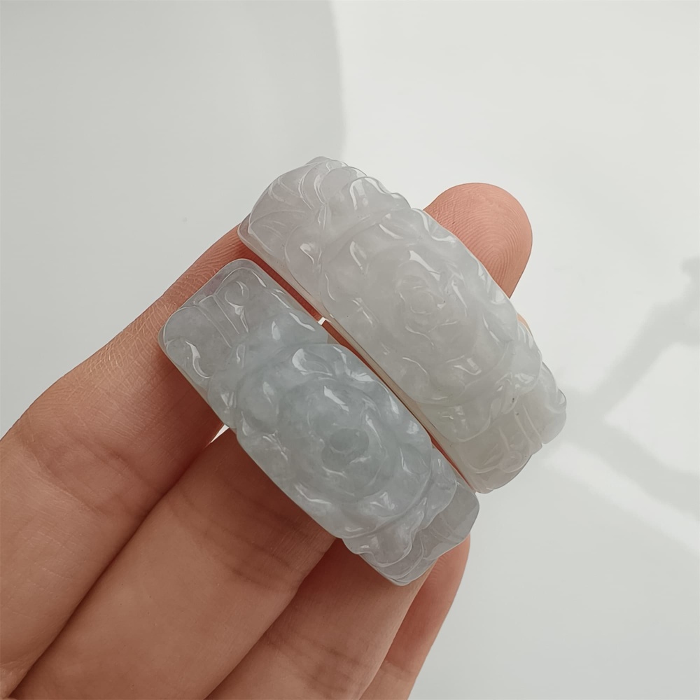 DDP 38mm Natural Type A Untreated White Green Burmese Jadeite Curved Bar With Rose Carved For Making Bracelet