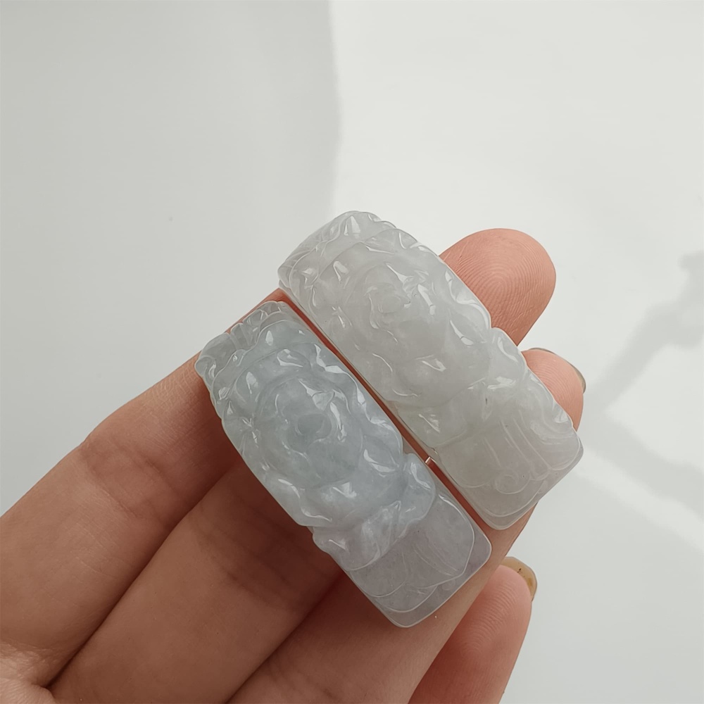 DDP 38mm Natural Type A Untreated White Green Burmese Jadeite Curved Bar With Rose Carved For Making Bracelet