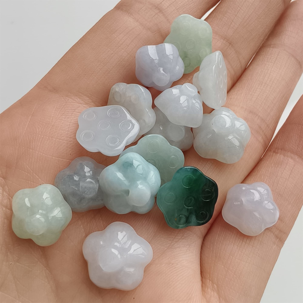 DDP 5pcs 10-12mm Natural Certificated Type A Icy Green White Burmese Jadeite Lotus Seed Pod Beads
